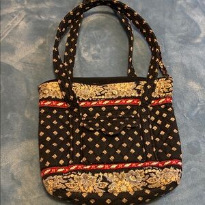 Vera Bradley Elegant Black and Red Floral Shoulder Bag